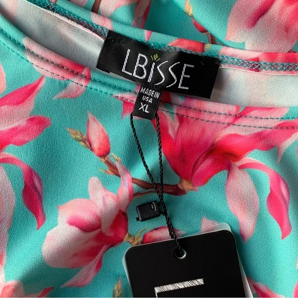 LBISSE Women's Cold Shoulder Floral Blouse Aqua Pink XL NEW - Picture 5 of 6